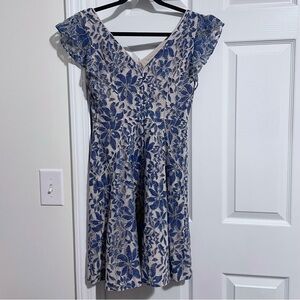 Jessica Simpson Lace Floral Semi-Formal Dress Blue & Beige Size 2